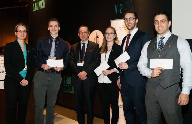 Trois Lavallois boursiers de l’Ordre des ingénieurs Dans l'ordre habituel, on reconnaît Sophie Larivière-Mantha, membre du conseil d’administration de la Fondation de l'Ordre des ingénieurs du Québec, Xavier Pellemans, récipiendaire d’une bourse de l’Avenir, Amar Khaled, membre du comité d’attribution des bourses de la Fondation, Catherine Corriveau, Simon Amiot et Samuel Mainville-Pannese, tous trois récipiendaires d’une bourse de la Relève.