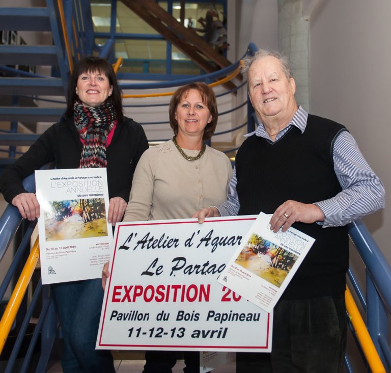 De l’aquarelle sous toutes ses formes René Desmarais, Joanne Bolduc et Francine Paradis, président, vice-présidente et secrétaire de l’Atelier d’aquarelle Le Partage. (absente de la photo: Jeannine Desmarais, directrice artistique). (Photo: Vincent Graton)