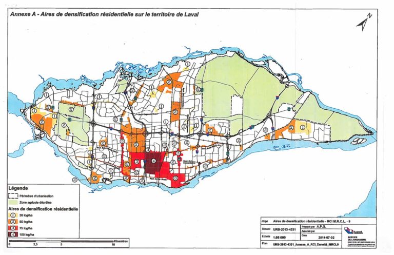 Commodore: le site frappé d’un moratoire Le règlement de contrôle intérimaire s'applique aux aires de densification résidentielle illustrées sur ce plan.