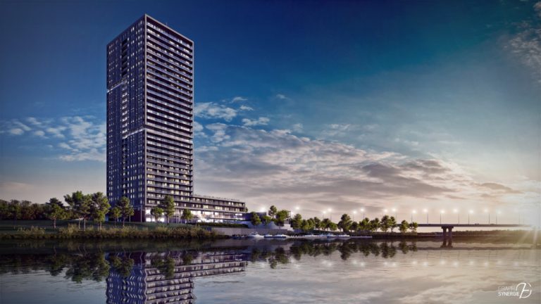 Voilà à quoi ressemblera le Sélection Panorama, cette tour d'habitation de 30 étages jumelée à un basilaire qui accueillera une terrasse sur le toit en chantier à Sainte-Dorothée.