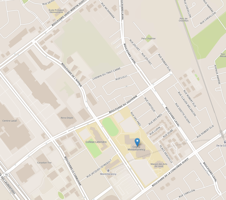 Les 12 hectares du bois du Trait-Carré sont enclavés entre les boulevards de L'Avenir, Laval, Saint-Martin et Du Souvenir.