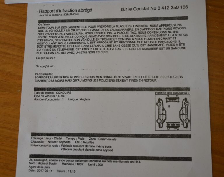 Voici le rapport abrégé de la Police de Laval fournit par le directeur du CRARR, Fo Niemi.