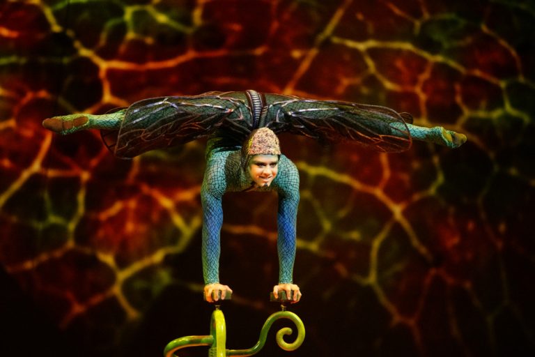 Le Cirque du Soleil fait honneur à la Place Bell Une libellule faisant de l'équilibre sur canne a émerveillé le public de la Place Bell.