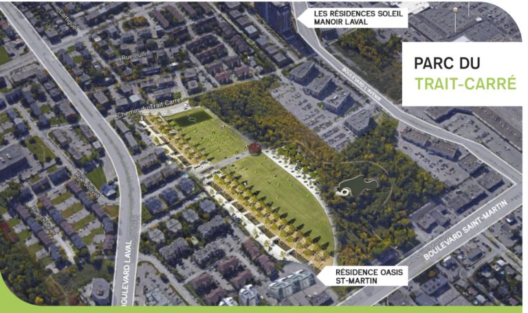 Voilà le plan que Pierre Anthian a couché sur la table à dessin, selon lequel la partie en friche de l'actuel boisé Trait-Carré (portion est) serait transformé en un parc urbain.
