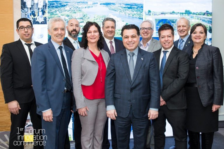 Laval s’attaque à la révolution numérique Réunis le 15 février à l'occasion du 1er Forum innovation commerce, on reconnaît dans l'ordre habituel: Ismail Elmoudarrib, directeur de comptes d’entreprises RBC Groupe Financier, Marc Tremblay, directeur général adjoint – Développement économique à Laval, Stéphane Richard, directeur Centre Laval, FPI Cominar, Guylaine Larose, directrice régionale adjointe par intérim au ministère de l’Économie, de la Science et de l’Innovation, Léopold Turgeon, pdg du Conseil québécois du commerce de détail, David De Cotis, maire suppléant et responsable des dossiers économiques, Marc Langlois, directeur régional Investissement Québec, Manuel Hurtubise, animateur, Hervé Pilon, directeur général du Collège Montmorency, et Chantal Provost, pdg de la Chambre de commerce et d’industrie de Laval.