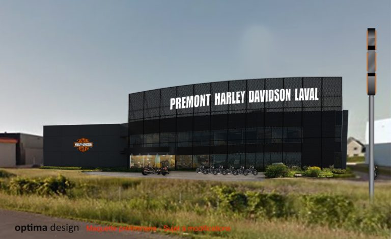 Le concessionnaire Harley-Davidson investit 8 M$ Le bâtiment qui abritait le grossiste-distributeur Sugi Canada en bordure de l'A-15 changera de marquise d'ici les prochaines semaines, tel que le suggère cette maquette préliminaire.