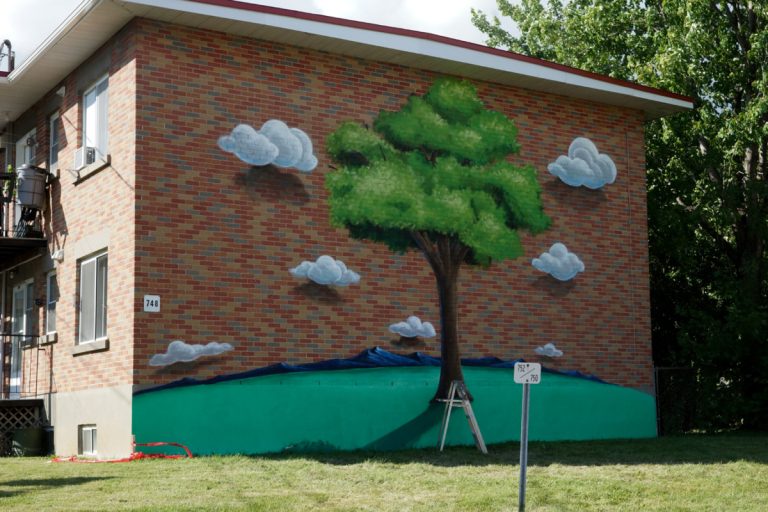 Fresques, BBQ et cinéma plein air Un des murs du 748, rue de Brien arbore maintenant la griffe de l'artiste Olivier Gaudette.