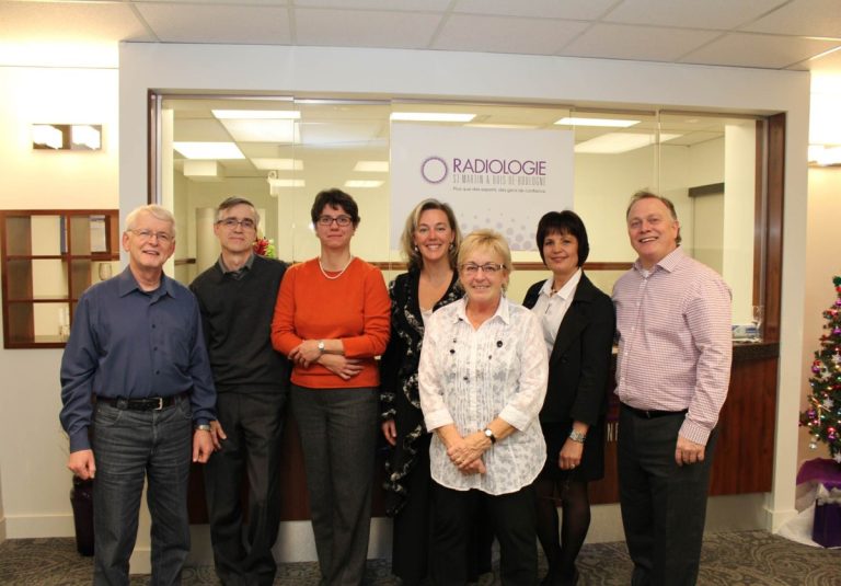 Dr Gilles Lavallée, Dr Chrisitan Morin (directeur médical de Radiologie St-Martin), Dre Maria Danet, Dre Caroline Samson (directrice médicale de Radiologie Bois-de-Boulogne), Johanne Lozeau et Diane Gouin, administratrices de Radiologie St-Martin et Franco D’Onofrio (directeur général, Radiologie St-Martin & Bois-de-Boulogne).