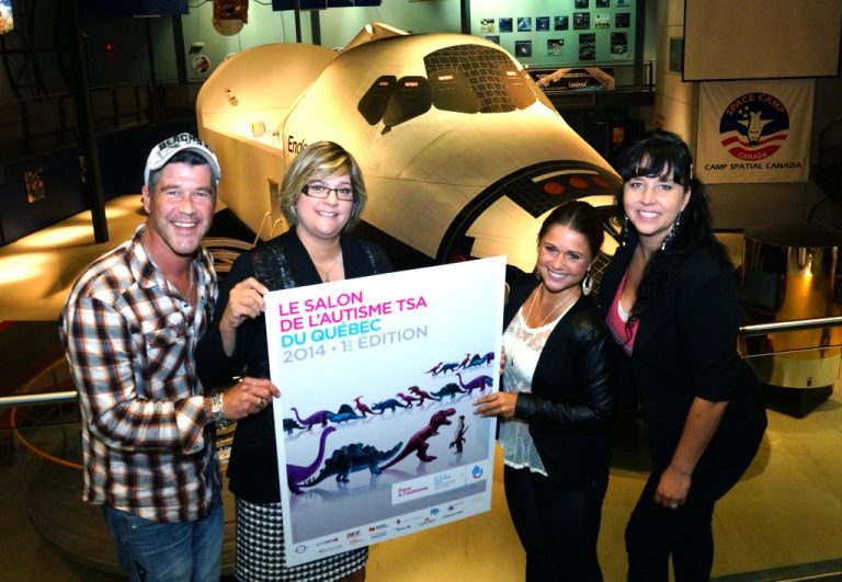 Services, échanges et conférences au premier Salon de l’autisme Emmanuel Auger, animateur, Johanne Leduc, organisatrice, Frédérique Dufort, porte-parole, et Sylvie Le Guerrier, organisatrice, invitent les gens en grand nombre au premier Salon de l'autisme TSA du Québec.