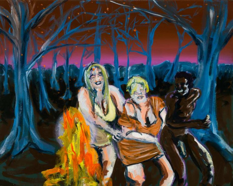 Le côté grotesque des personnages, tout autant que le nu, a sans doute choqué certaines personnes, estime le peintre Christian Messier. Ici « Paradise Liebe », l’une des six toiles décrochées.