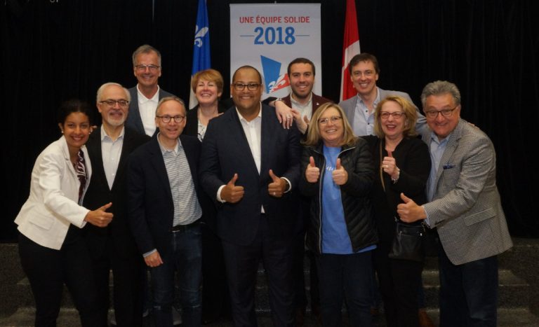 Les députés lavallois et des ministres ont montré leur appui à Saul Polo, lors de son investiture du 12 mai.