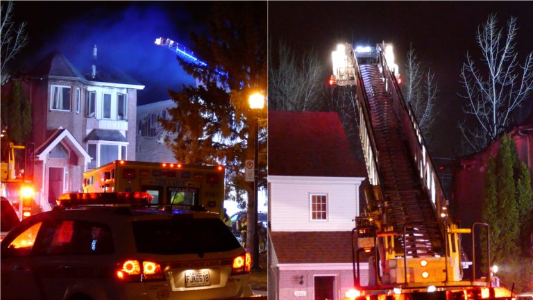 Violent incendie relié à un spa Incendie camion pompier Laval