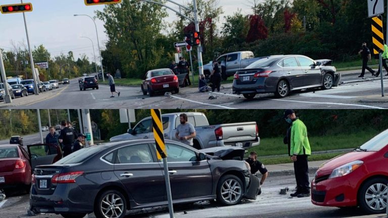 Accident et bouchon monstre devant l’école Leblanc accident école Leblanc montée Masson autoroute 440