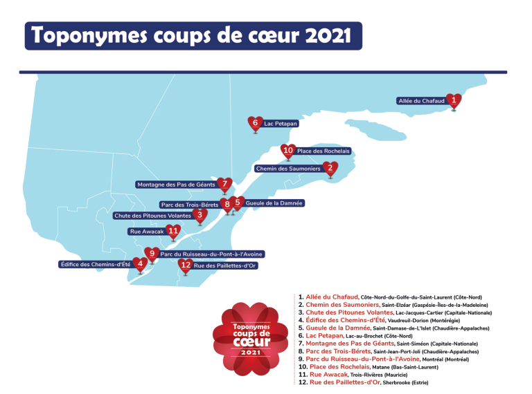 Concours des 12 toponymes coups de cœur au Québec