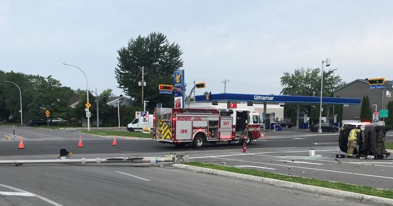 Accident Lampadaire Saint-Saëns des Laurentides Auteuil Laval