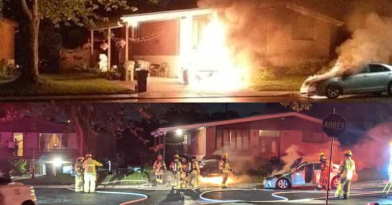 Véhicules en feu dans Laval-des-Rapides Incendie Véhicules Avenue Giroux Laval-des-Rapides